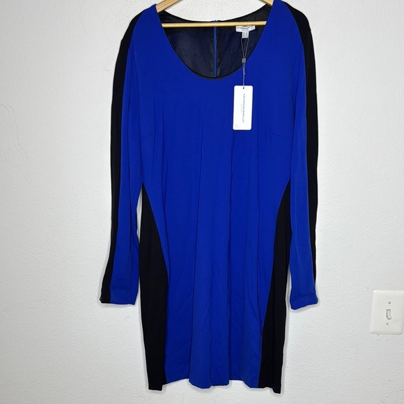 Katherine Barclays NWT blue /black color block  lined bodice dress size XL - Picture 1 of 4